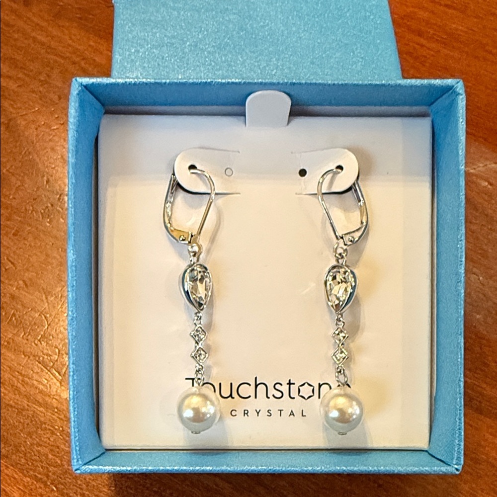 Touchstone Crystal Silver and White Pearl Earrings